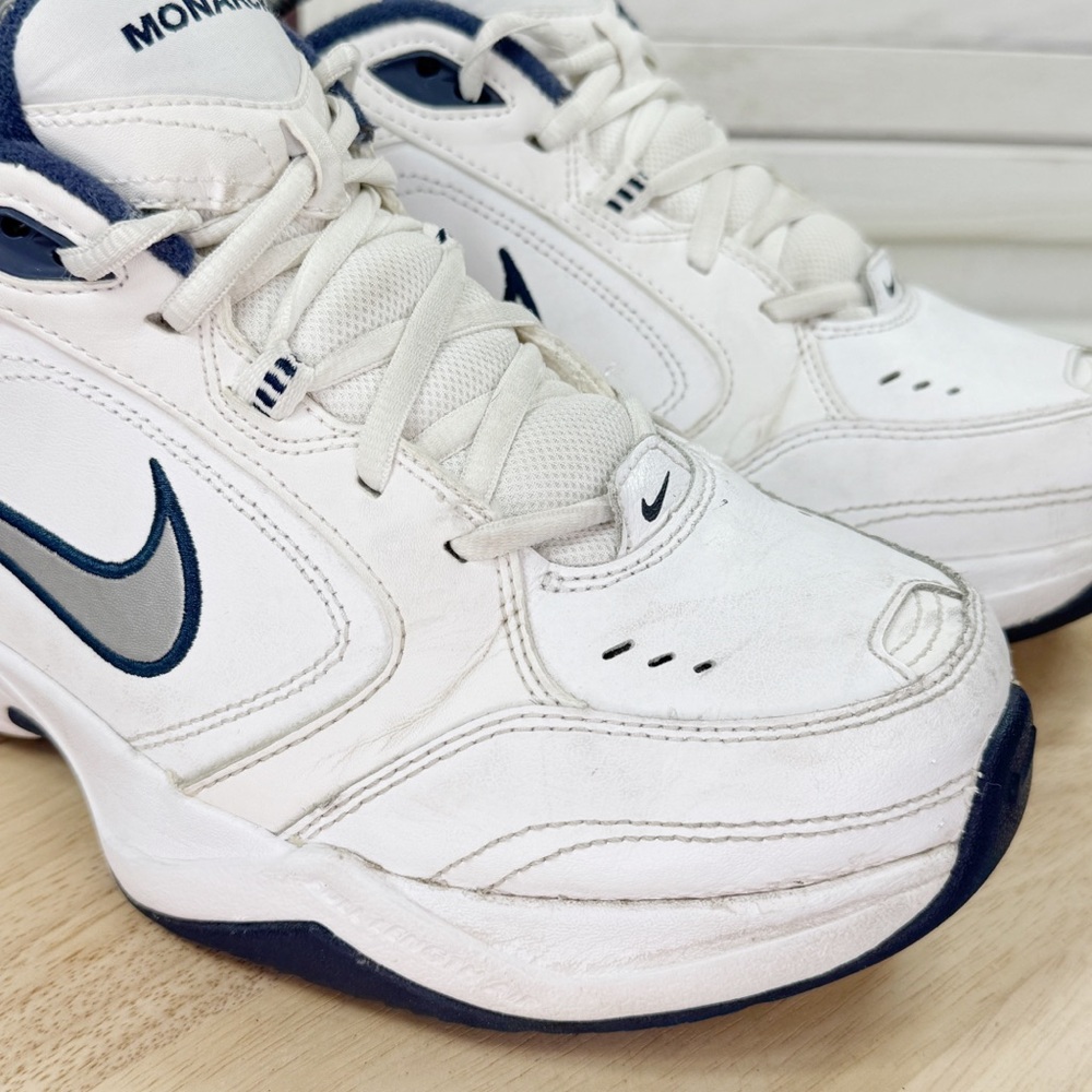 Nike Air Monarch IV 4E Wide Fit Workout Sneakers White Blue‎ Mens 8 416355-102 - Picture 7 of 11